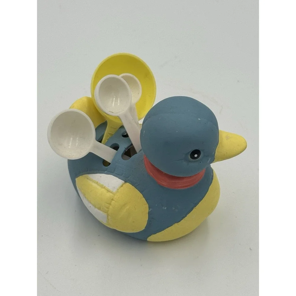 Vintage Handpainted Ceramic Duck With Measuring Spoons